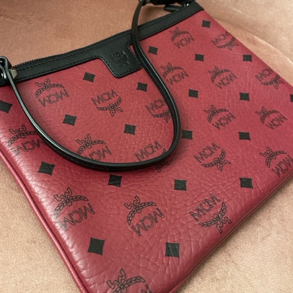 MCM Red and Black Leather Shoulder Bag